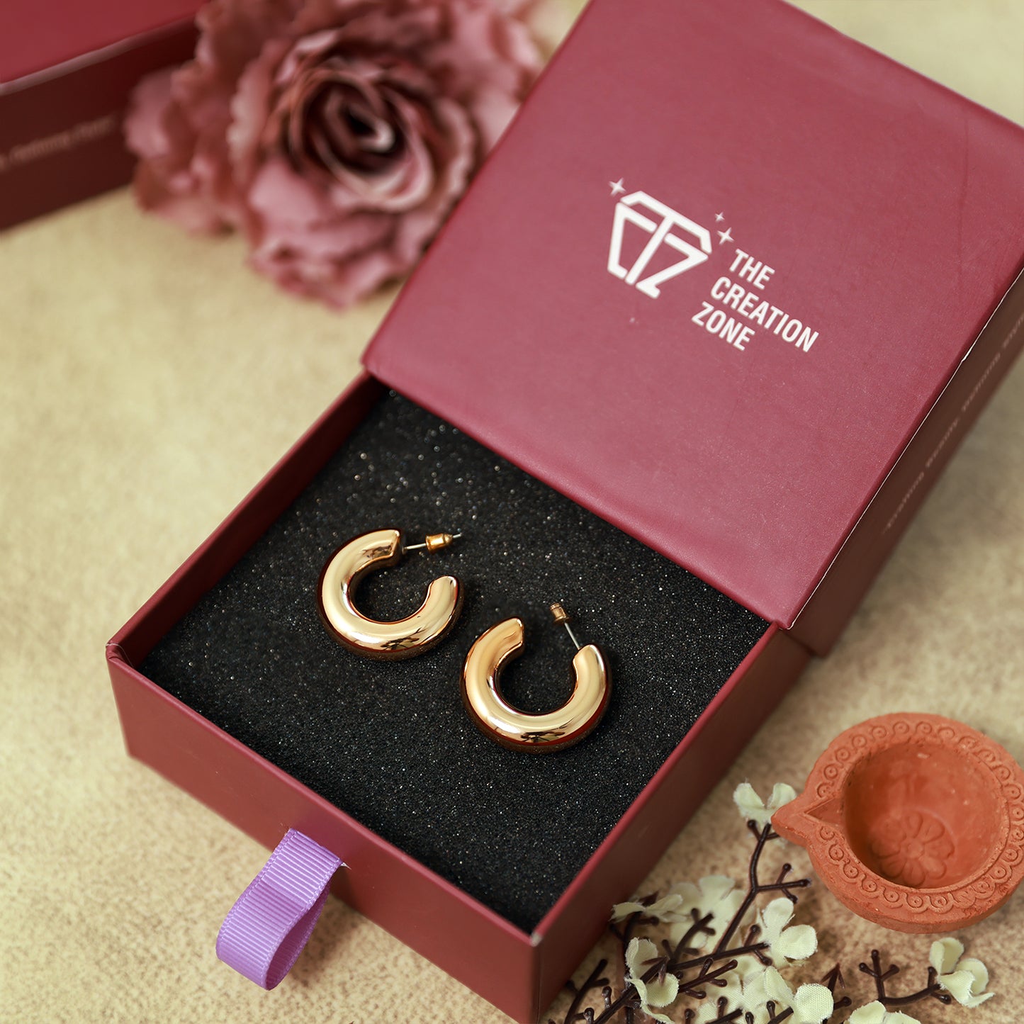 Rose Gold Hoop Earrings, Stainless Steel