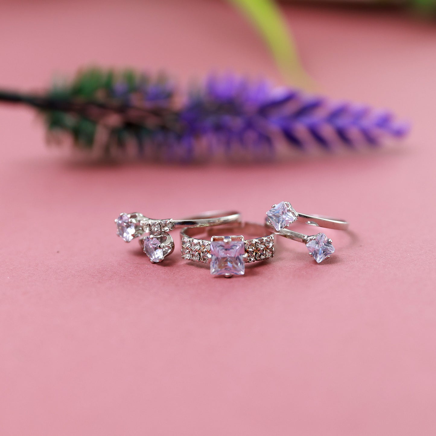 Sterling Silver Ring with Cubic Zirconia Stones (Adjustable size)