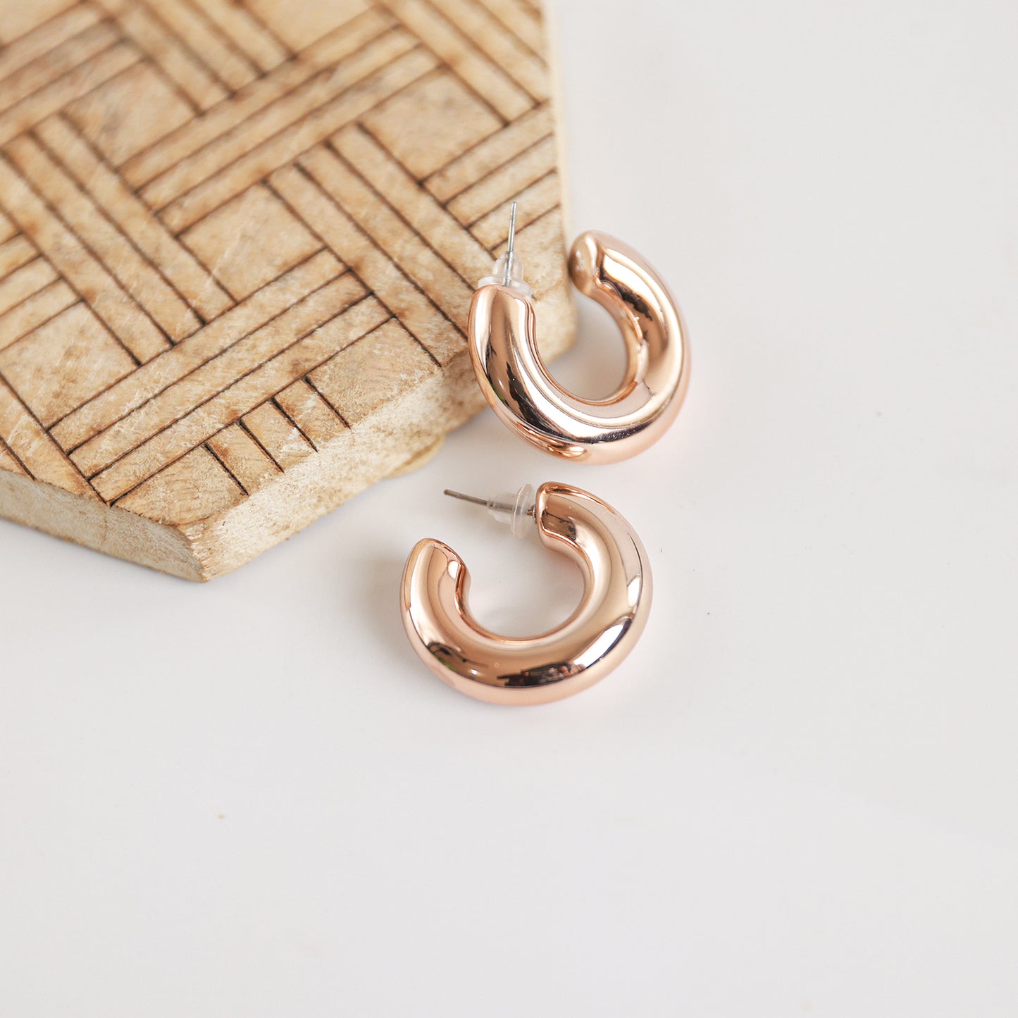 Rose Gold Hoop Earrings, Stainless Steel