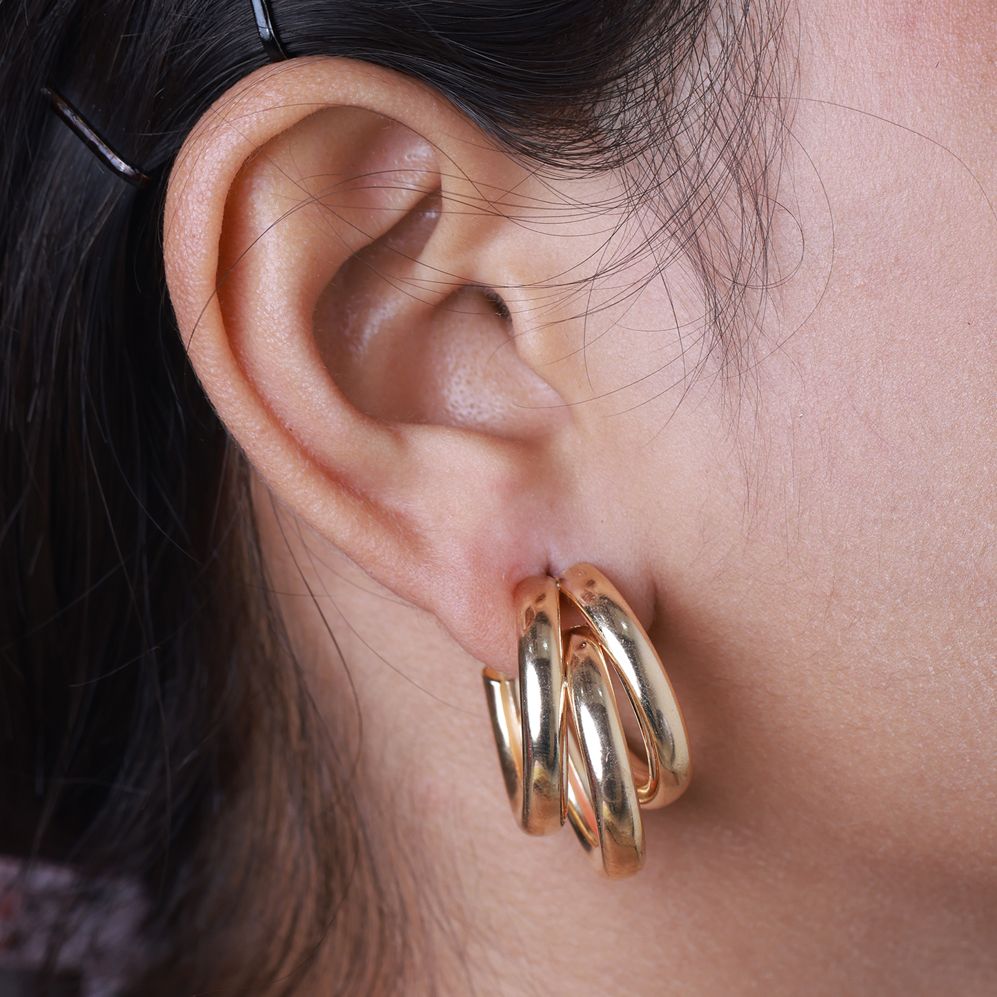 Swirl Design Gold Plated Triple Hoop Earrings