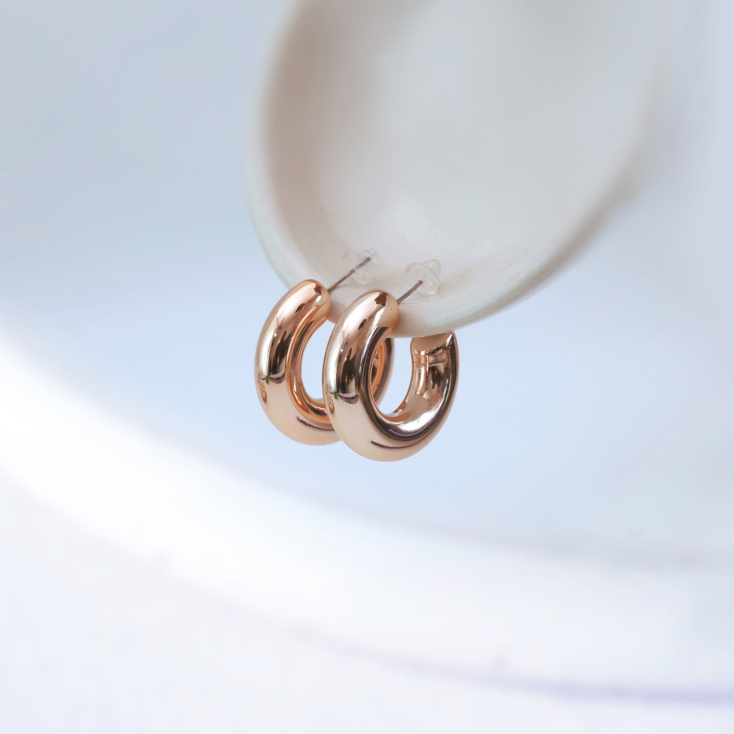 Rose Gold Hoop Earrings, Stainless Steel