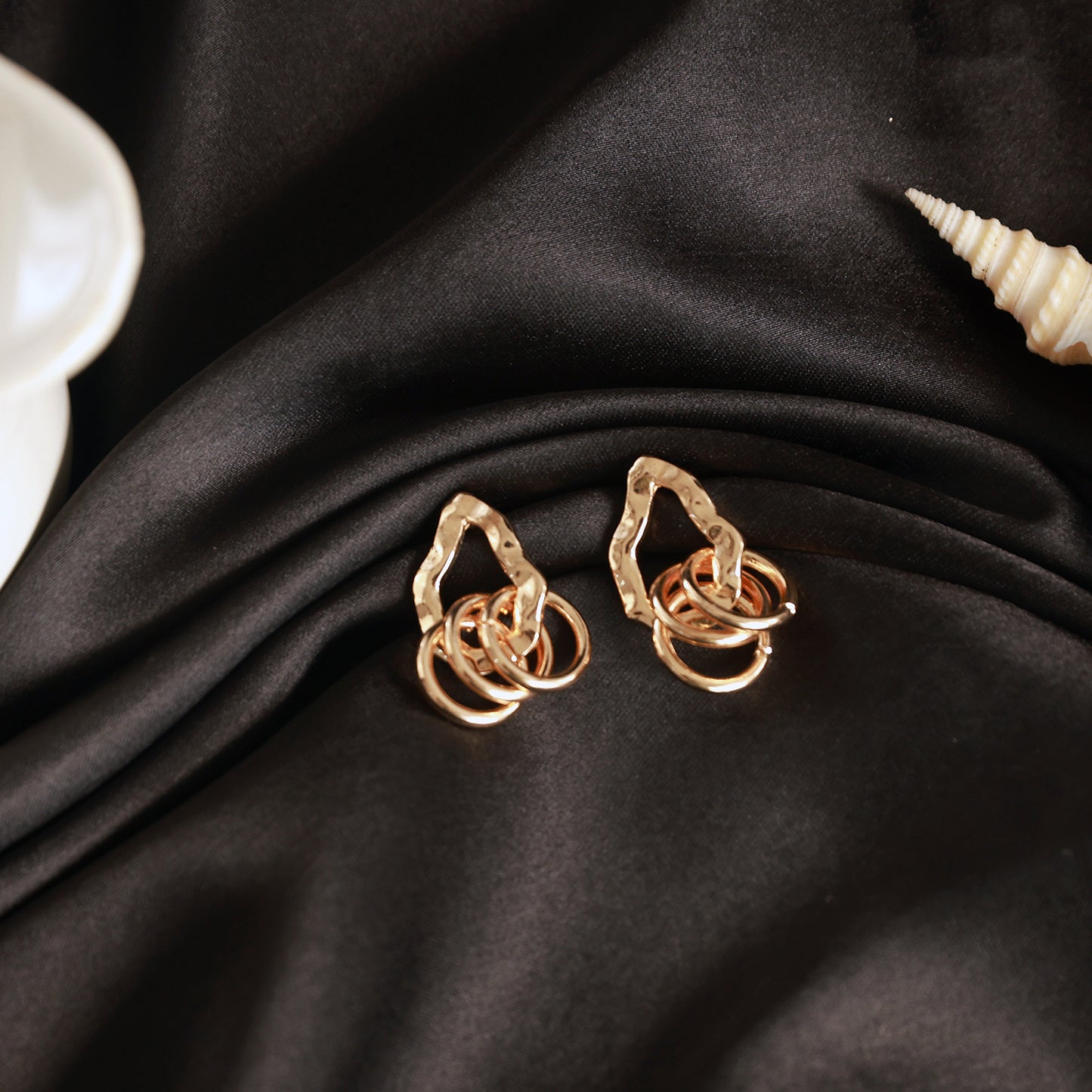Gold-Toned Twisted Ring Stud Earrings, 14K Gold Plated