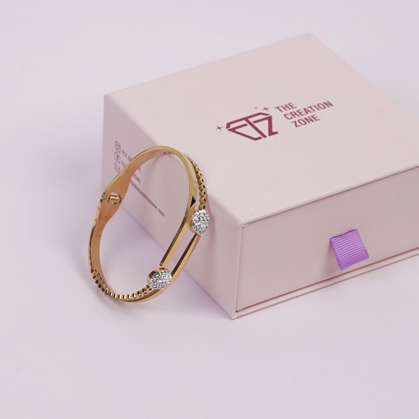 Crystal-Studded 14k Gold Bangle Bracelet, Open-End Design with Double Rhinestone Discs