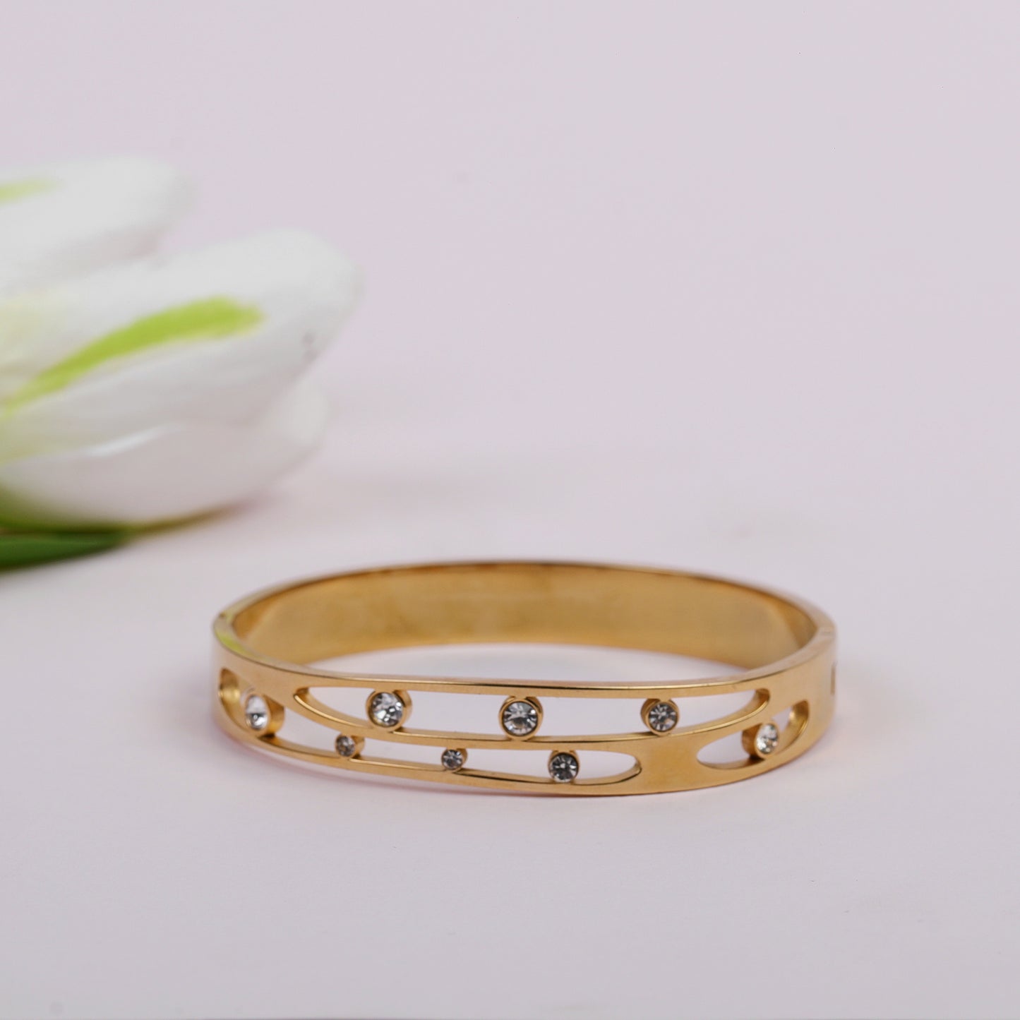 Crystal Studded 14k Gold-Tone Bangle Bracelet