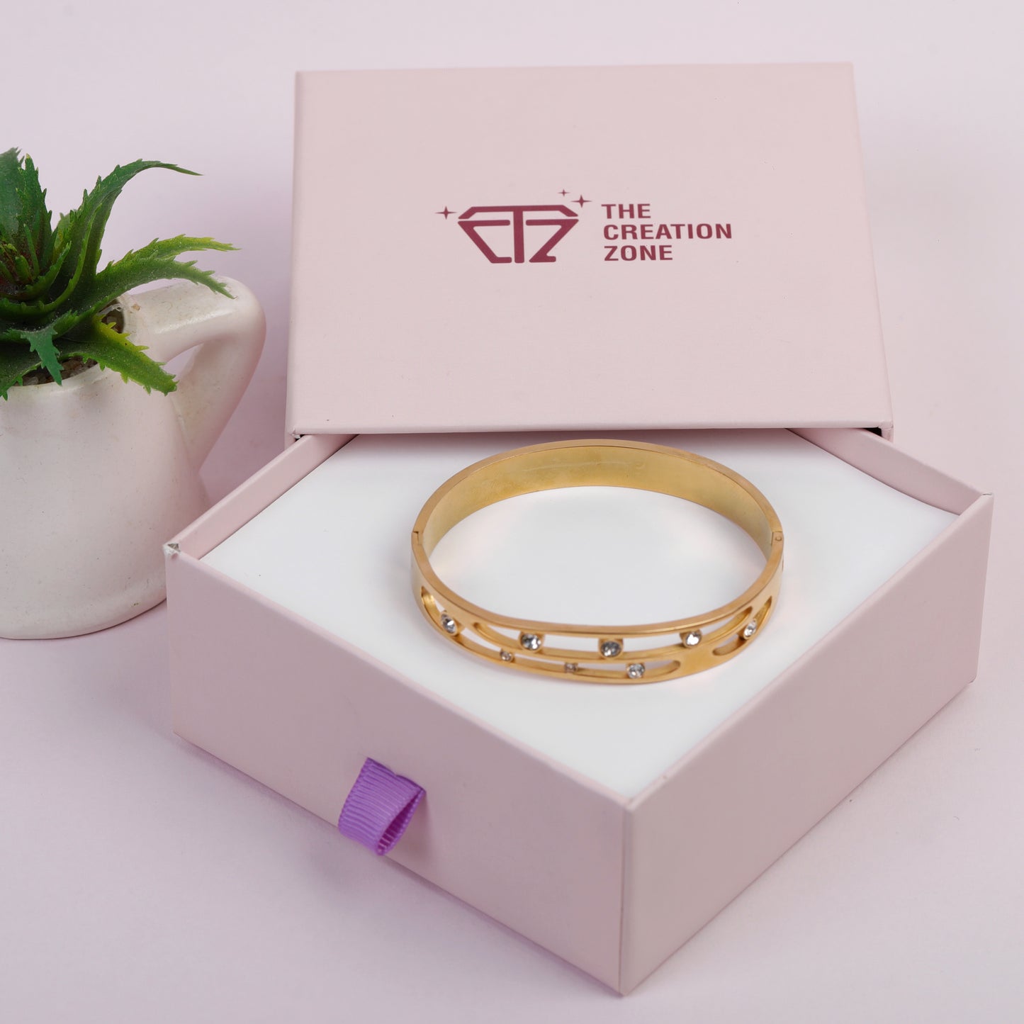 Crystal Studded 14k Gold-Tone Bangle Bracelet