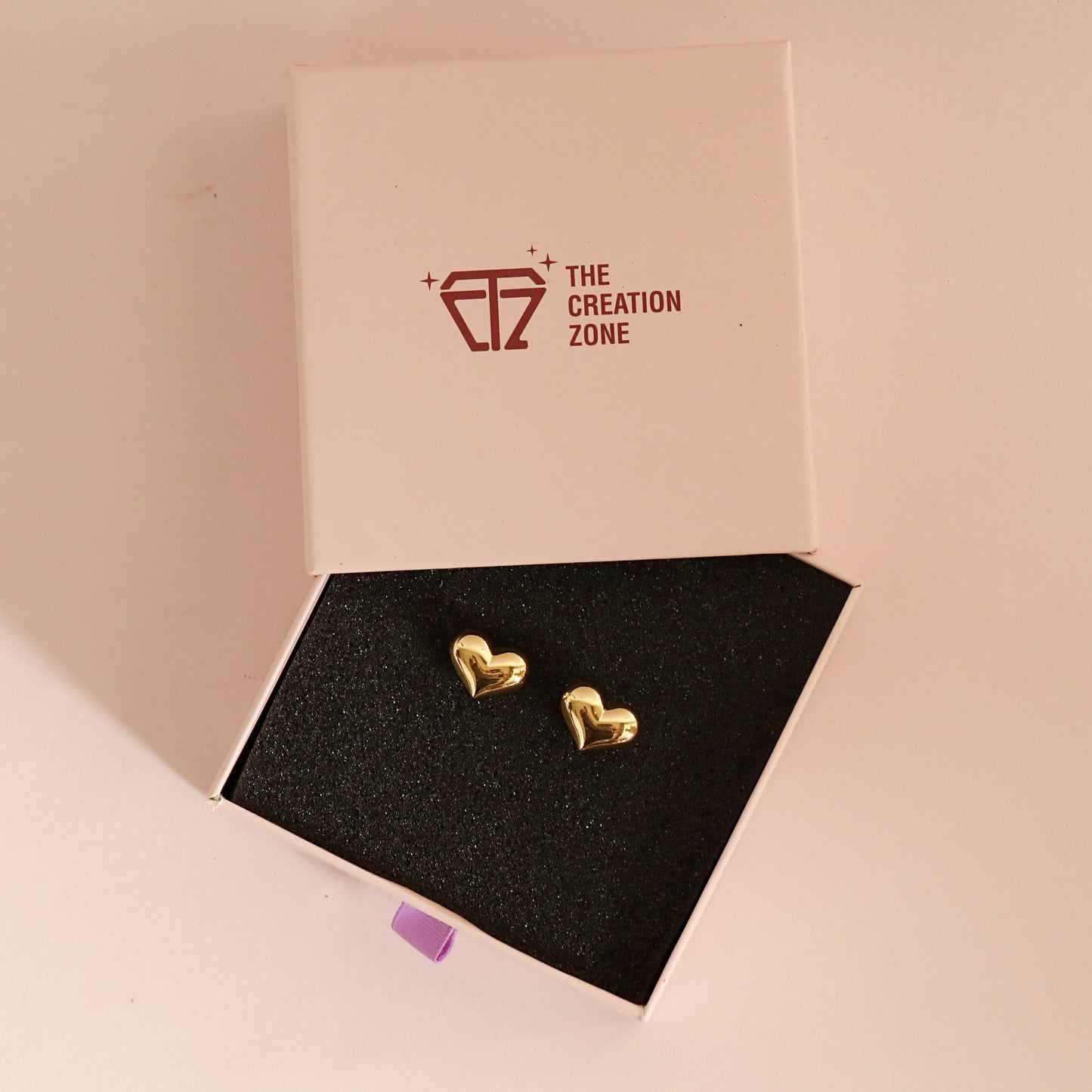 Gold-Plated Heart Stud Earrings, Anti-Tarnish Stainless Steel