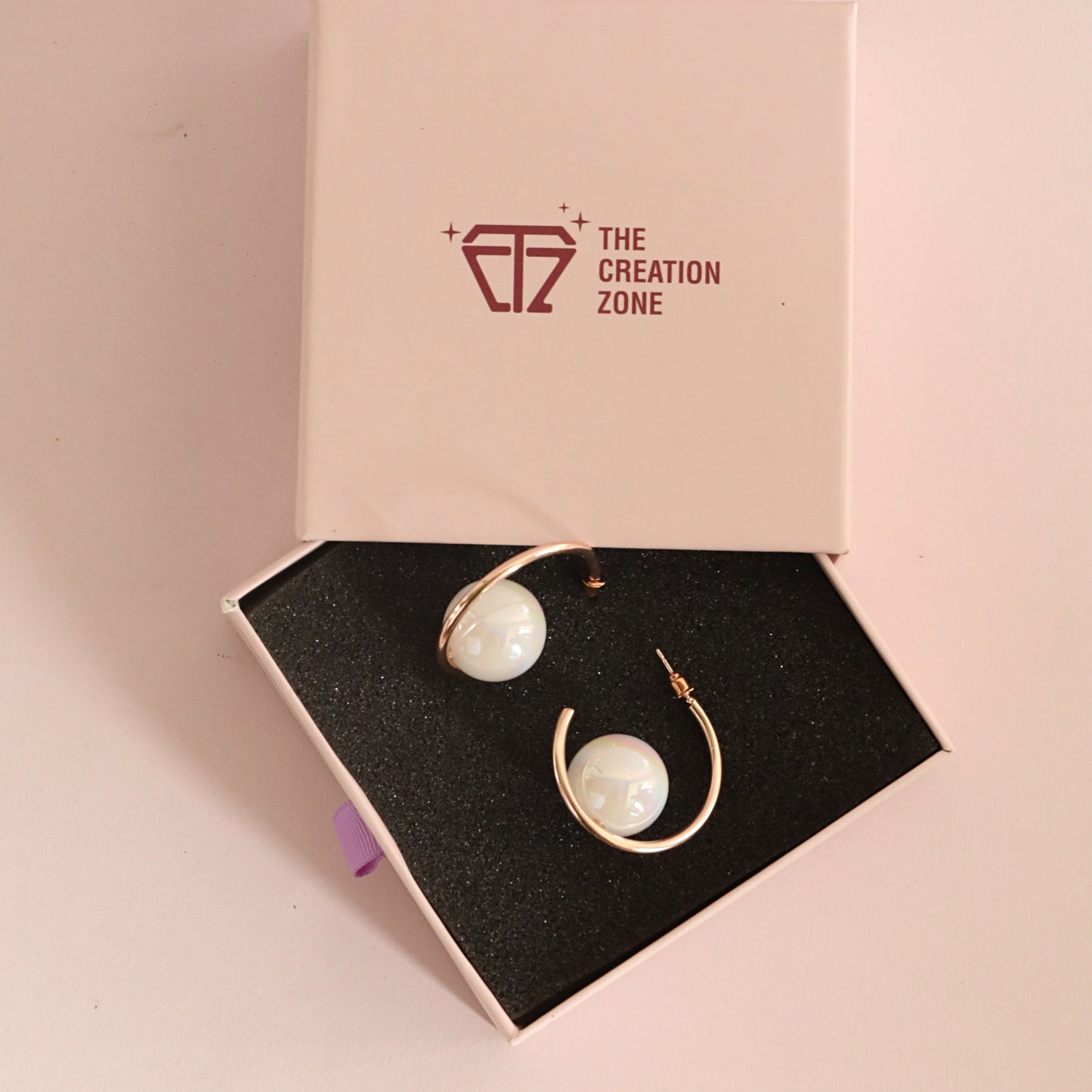 Pearl Hoop Earrings, Rose Gold Plated, White Iridescent
