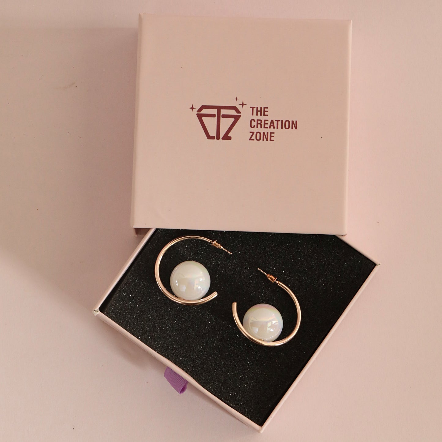 Pearl Hoop Earrings, Rose Gold Plated, White Iridescent