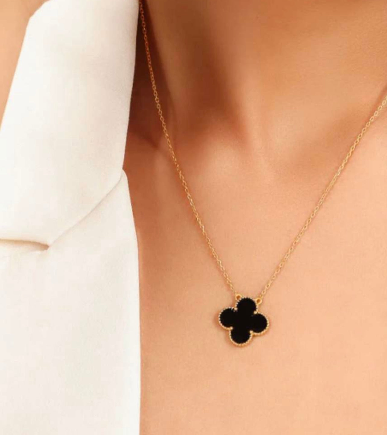 Black Clover Jewellery Set with Necklace and Earrings, 14K Gold Plated (With Gift Box)
