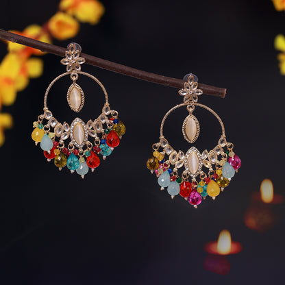 Handcrafted Gemstone Chandelier Earrings, Multi-Colour Beads