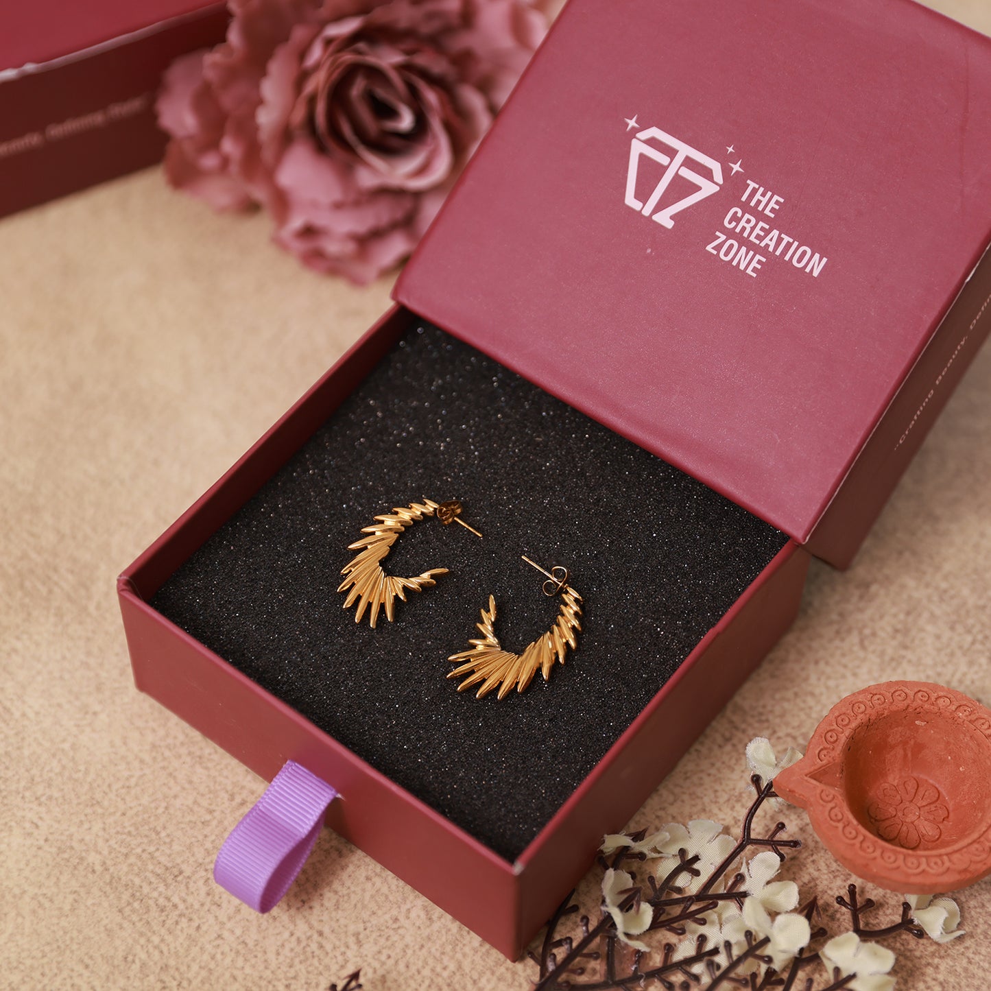 Gold-Tone Spike Hoop Earrings, Geometric Design (14K Gold Plated)