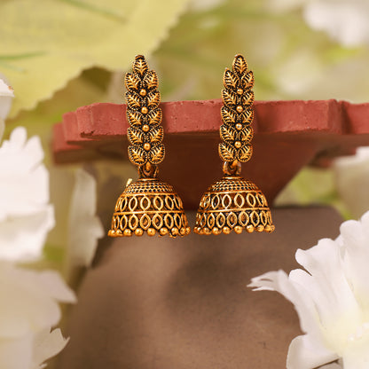 Antique Gold Jhumki Earrings with Intricate Ghungroo Design