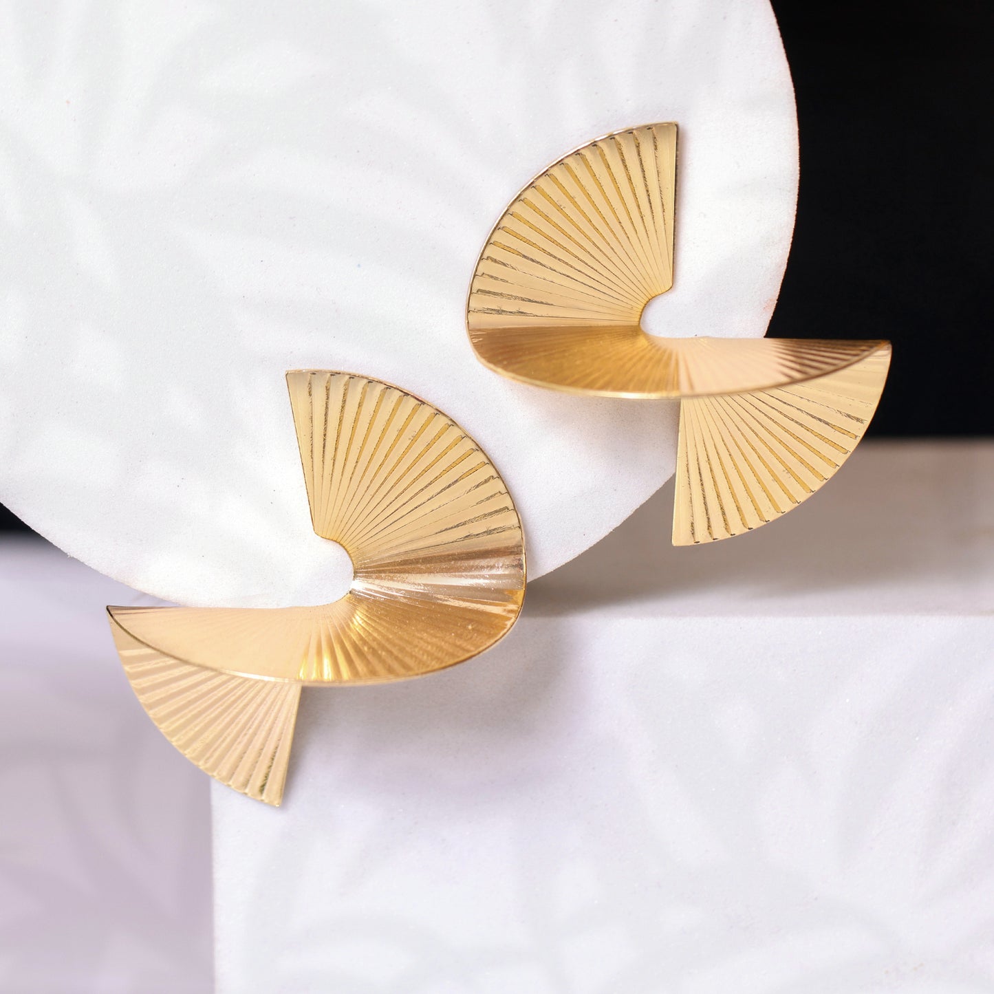 Gold-Tone Fan-Shaped Statement Earrings (14K Gold Polished)