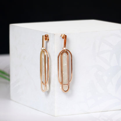 Oval Shaped Dangle Earrings with Metal Rim