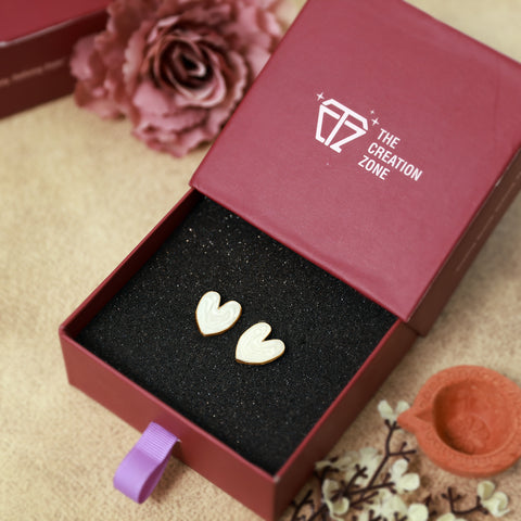 Mother of Pearl Heart Stud Earrings, 14K Gold Plated