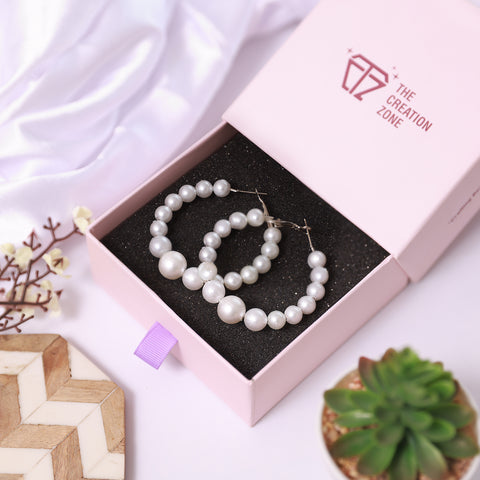 Pearl Necklace and Hoop Earrings Set