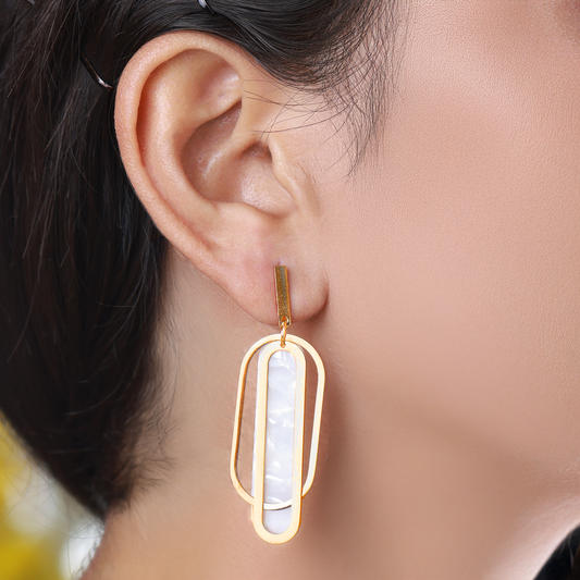 Oval Shaped Dangle Earrings with Metal Rim