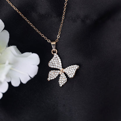 Diamond-Studded Butterfly Pendant Necklace, Gold-Plated Chain