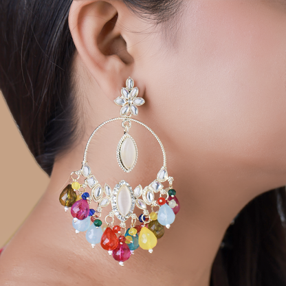 Handcrafted Gemstone Chandelier Earrings, Multi-Colour Beads