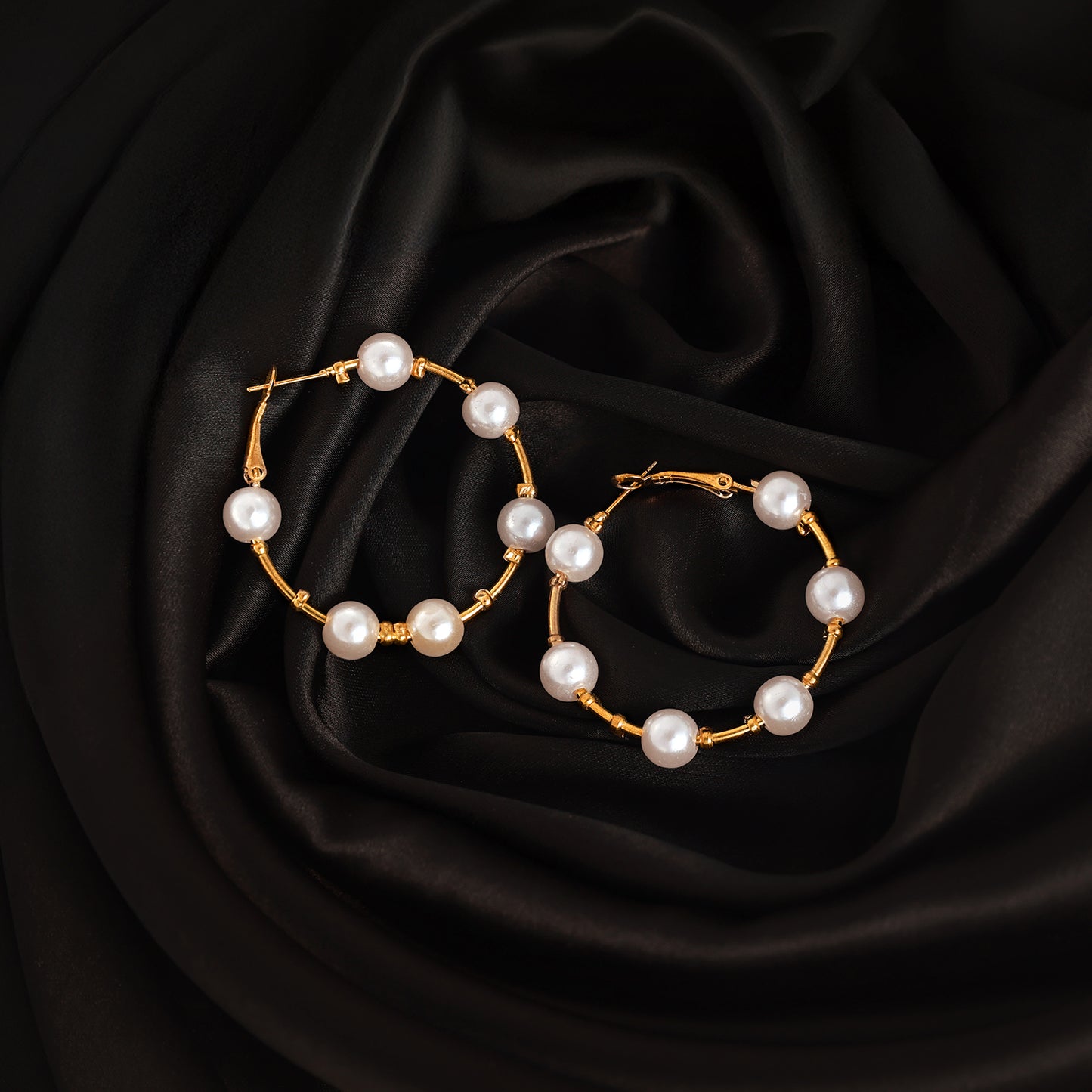 Pearl Studded Hoop Earrings with Gold Finish