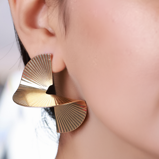 Gold-Tone Fan-Shaped Statement Earrings (14K Gold Polished)