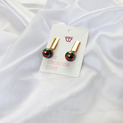 Stylish Stud Earrings with Rainbow Beads, Gold Plated