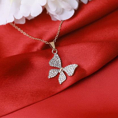 Diamond-Studded Butterfly Pendant Necklace, Gold-Plated Chain