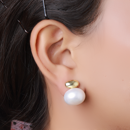 Pearl Stud Earrings with Gold Plated Studs