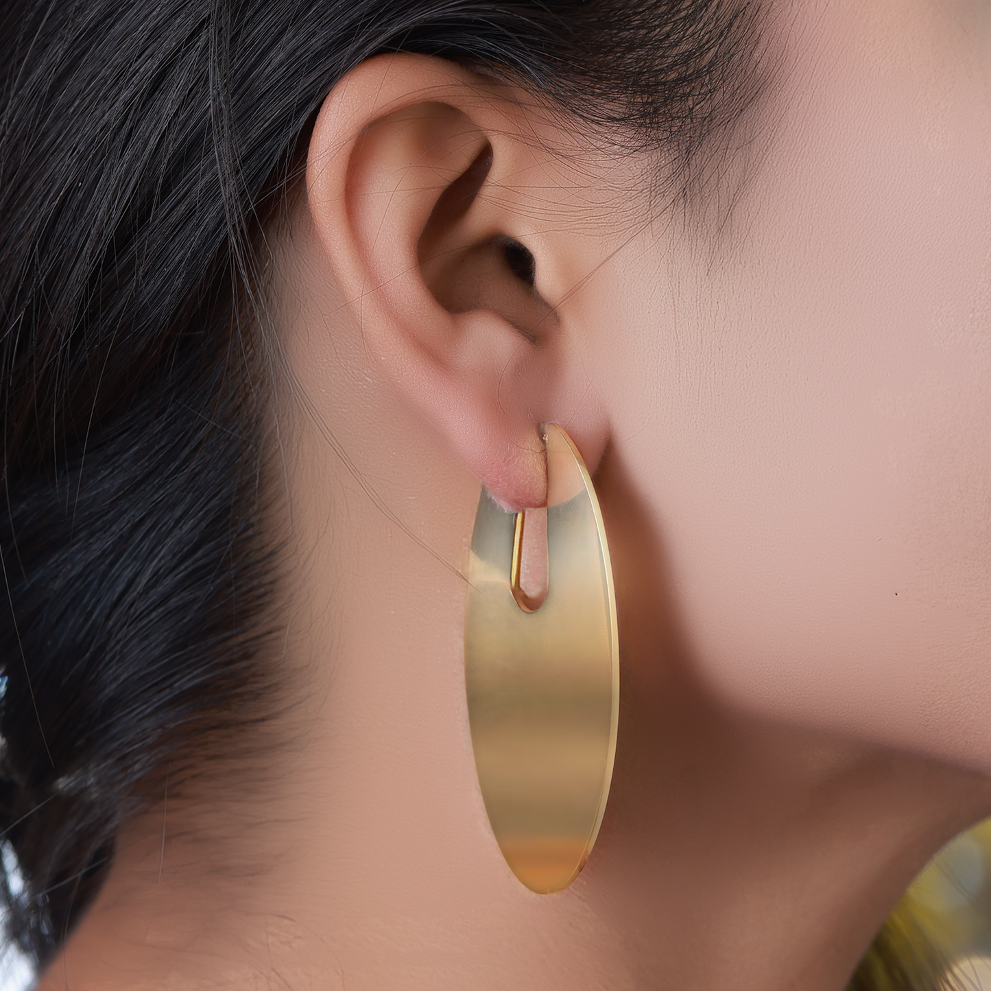 Gold Hoop Earrings, Oval Shape, Statement Earring (14k Gold Plated)