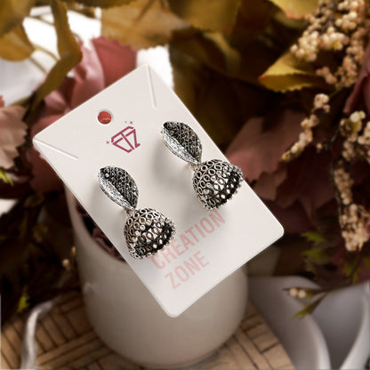 Silver Jhumki Earrings with Intricate Filigree Design