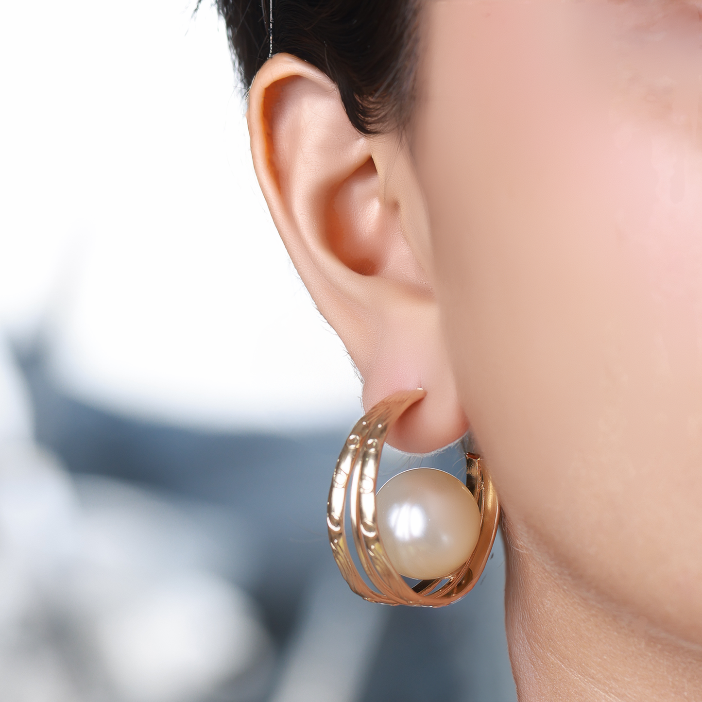 Elegant Gold Hoop Earrings with Pearl Accents