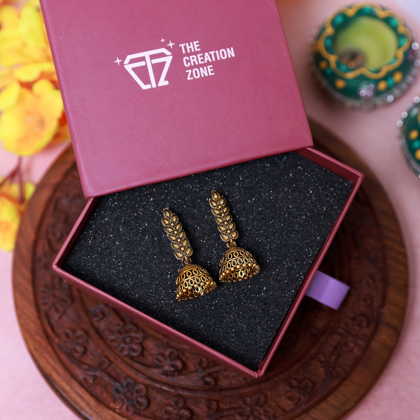 Antique Gold Jhumki Earrings with Intricate Ghungroo Design