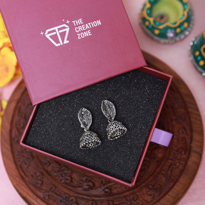 Silver Jhumki Earrings with Intricate Filigree Design