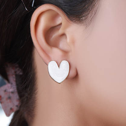 Mother of Pearl Heart Stud Earrings, 14K Gold Plated