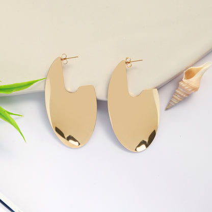 Gold Hoop Earrings, Oval Shape, Statement Earring (14k Gold Plated)