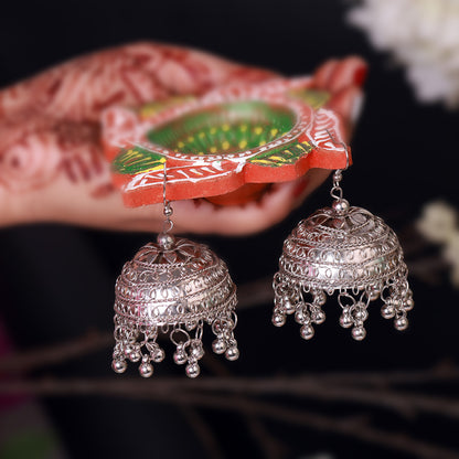 Elegant Silver Jhumka Earrings with Dangling Balls