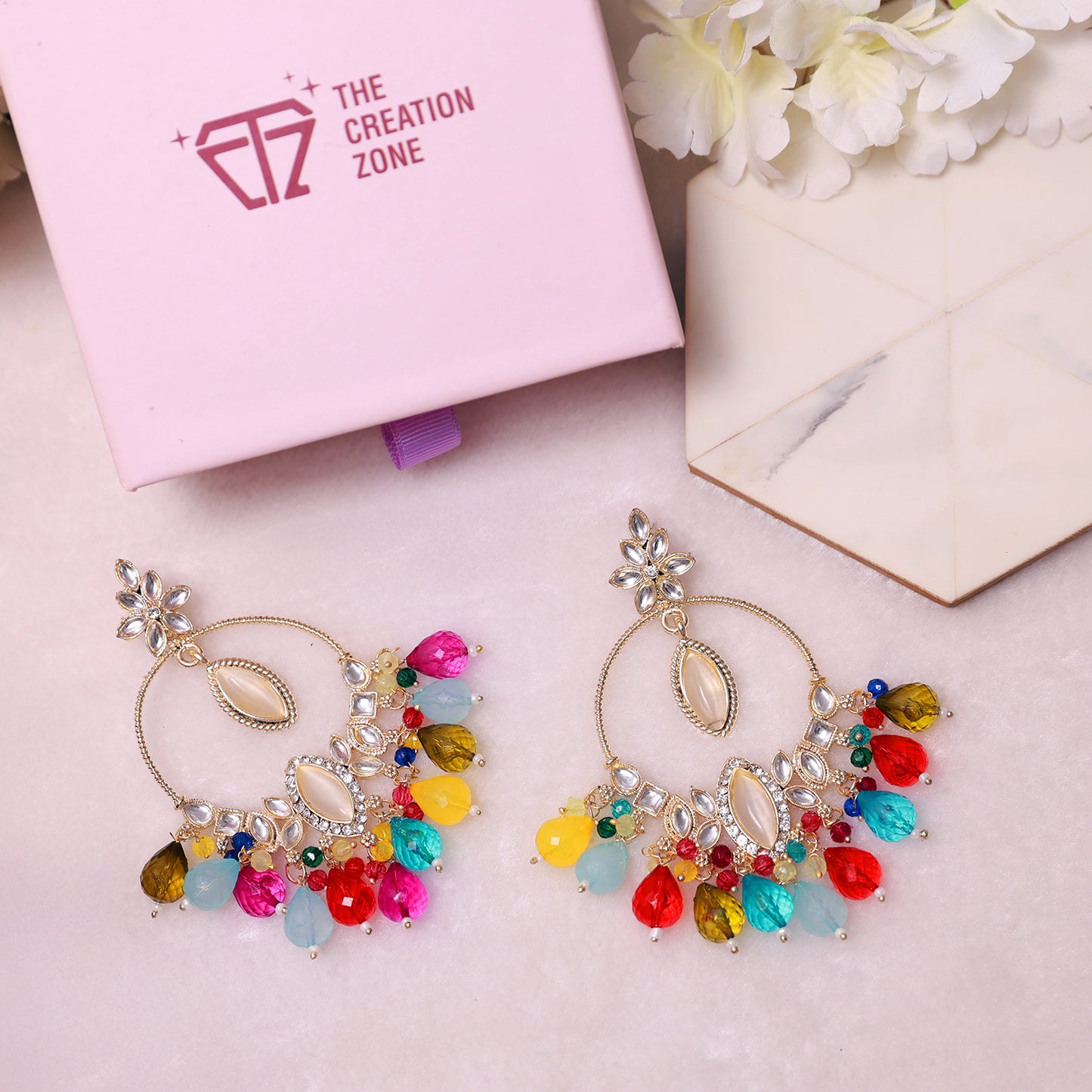 Handcrafted Gemstone Chandelier Earrings, Multi-Colour Beads