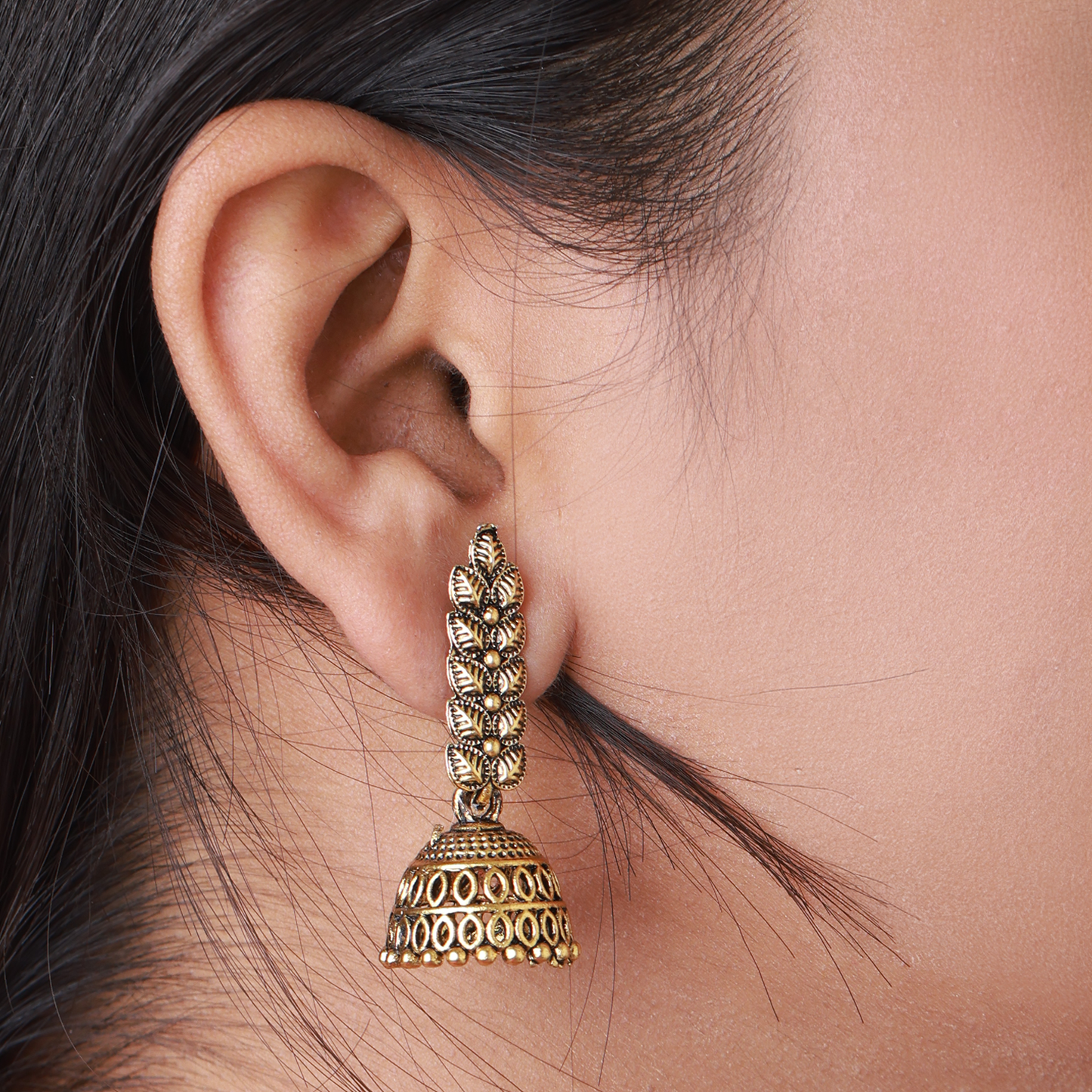 Antique Gold Jhumki Earrings with Intricate Ghungroo Design