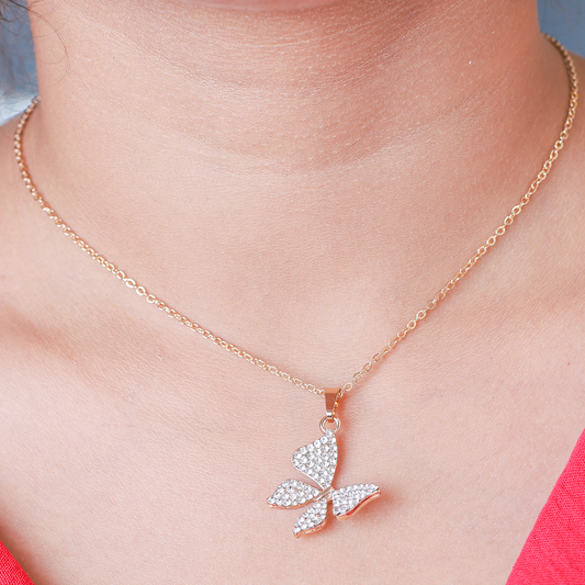 Diamond-Studded Butterfly Pendant Necklace, Gold-Plated Chain