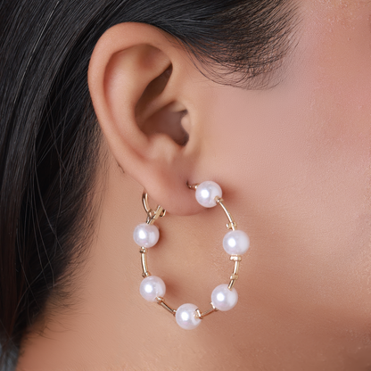 Pearl Studded Hoop Earrings with Gold Finish