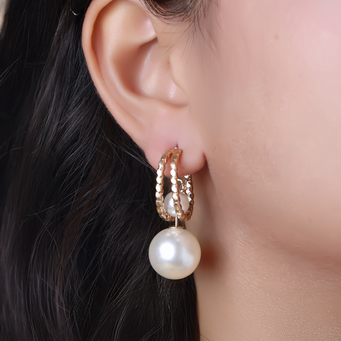 Elegant Pearl Stud Earrings with Gold Detailing (2 in 1 Design)