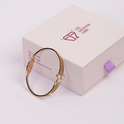 Crystal Heart Bangle Bracelet, 14k Gold-Plated with Rhinestones, Double Heart Design