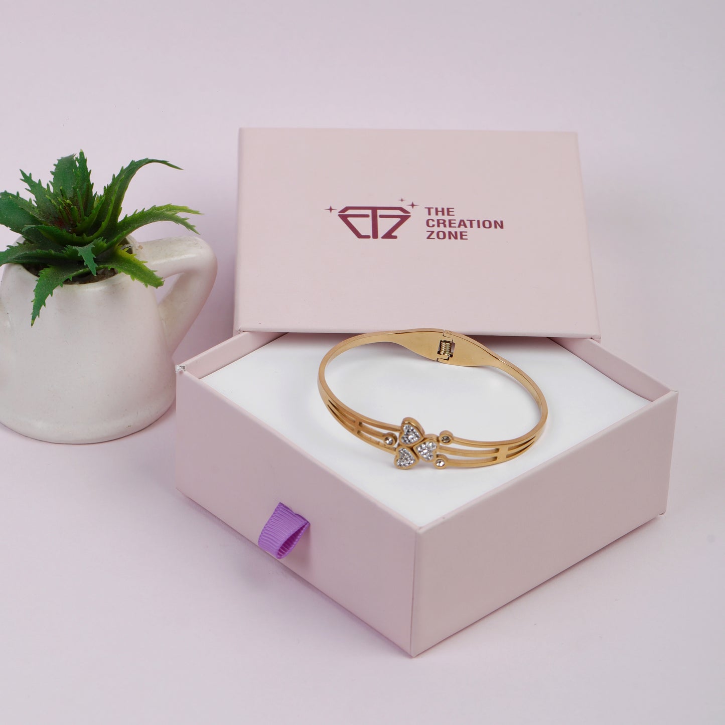 Crystal Heart Bangle Bracelet, 14k Gold-Plated with Rhinestones, Double Heart Design