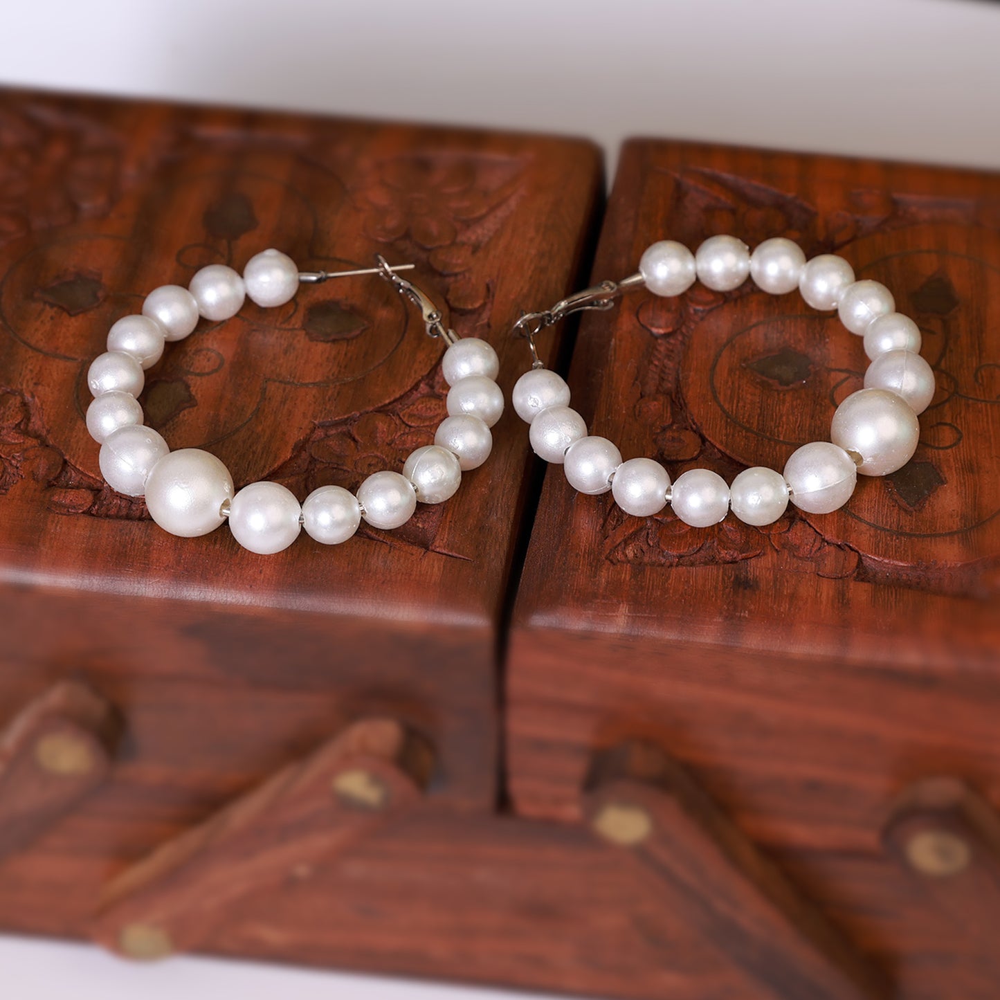 Pearl Necklace and Hoop Earrings Set