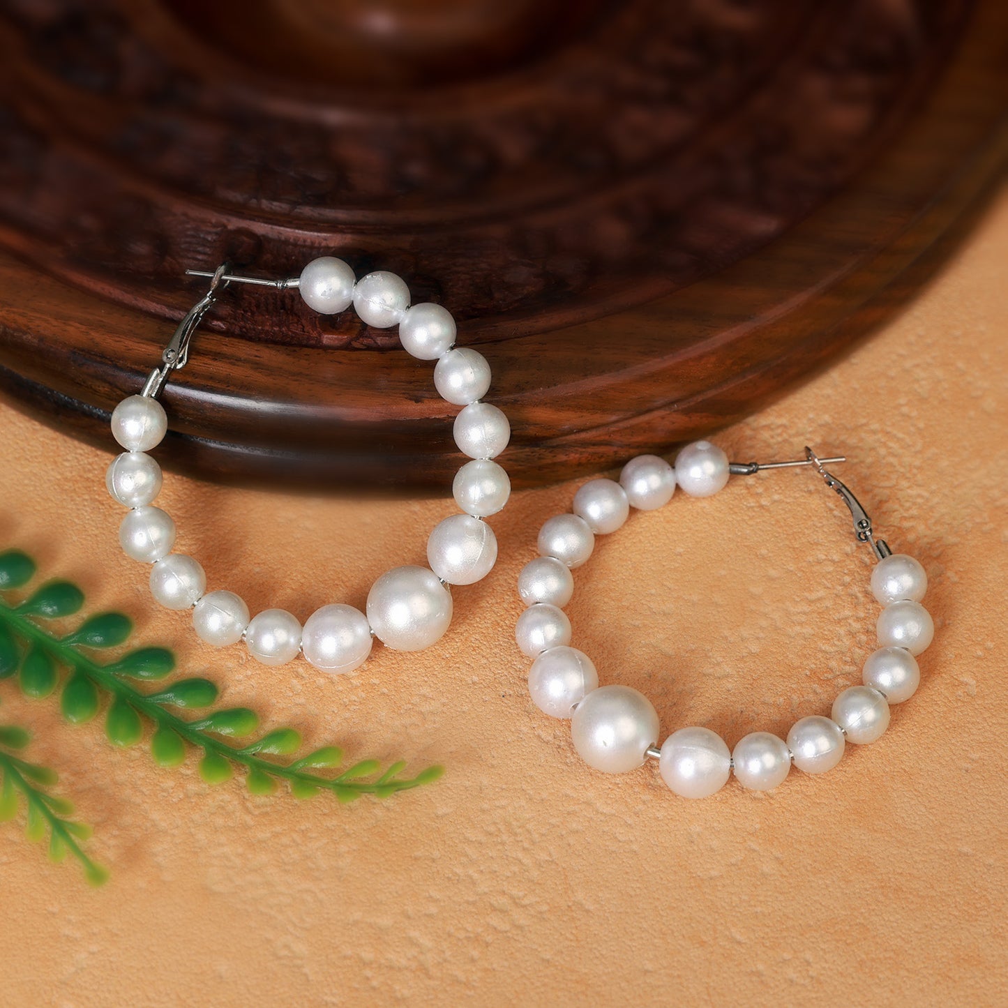 Pearl Necklace and Hoop Earrings Set