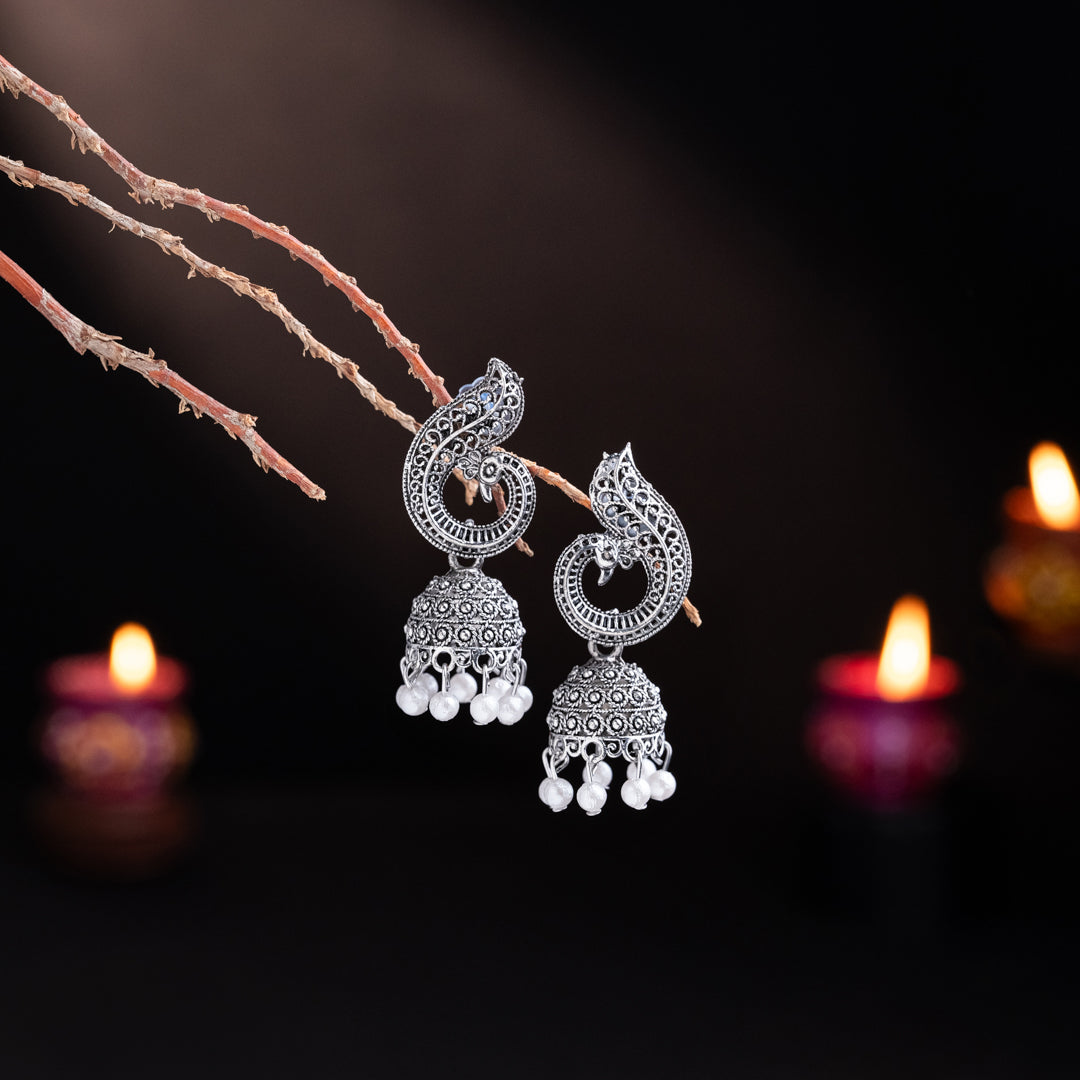 Swirl shape Jhumki Earrings with Pearls