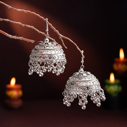 Elegant Silver Jhumka Earrings with Dangling Balls