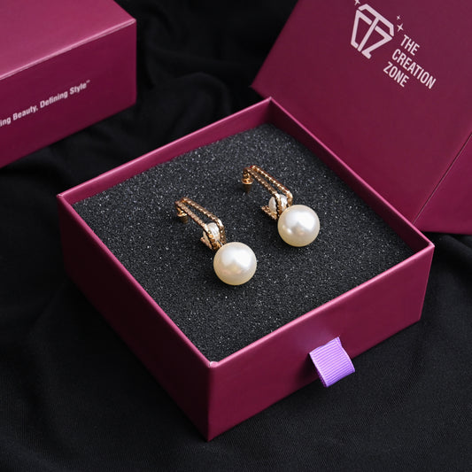 Elegant Pearl Stud Earrings with Gold Detailing (2 in 1 Design)