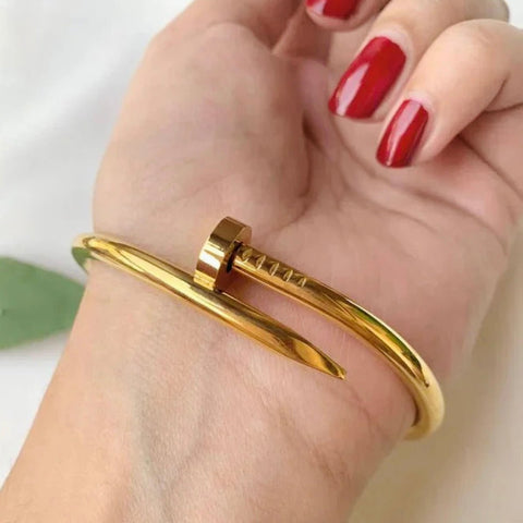 Gold Nail shaped Cuff Bracelet with 14k Gold Polished - Free Size