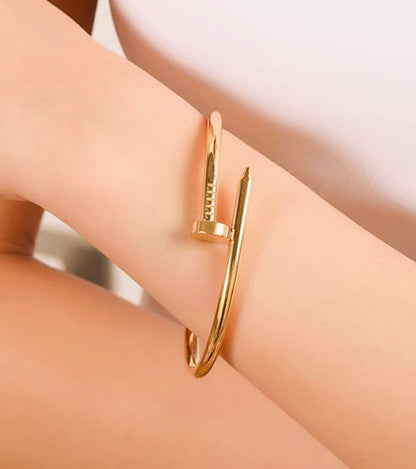 Gold Nail shaped Cuff Bracelet with 14k Gold Polished - Free Size